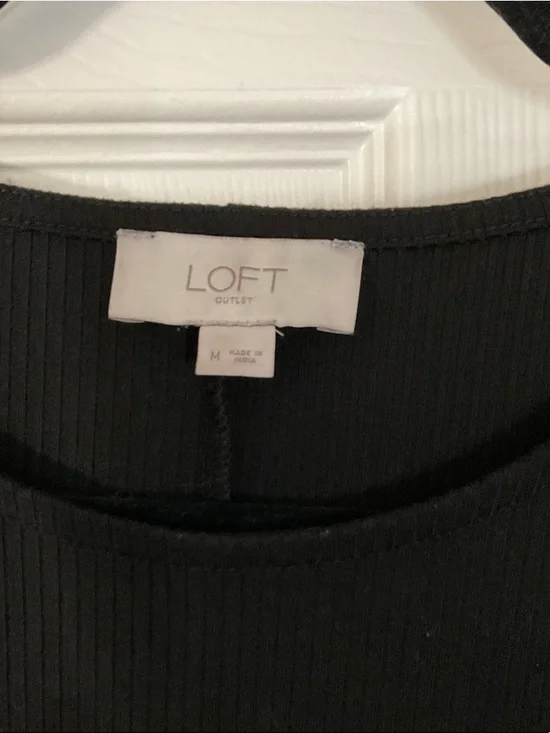 LOFT Black Long-Sleeve Shift Dress with Shoulder Buttons - Picture 2 of 4